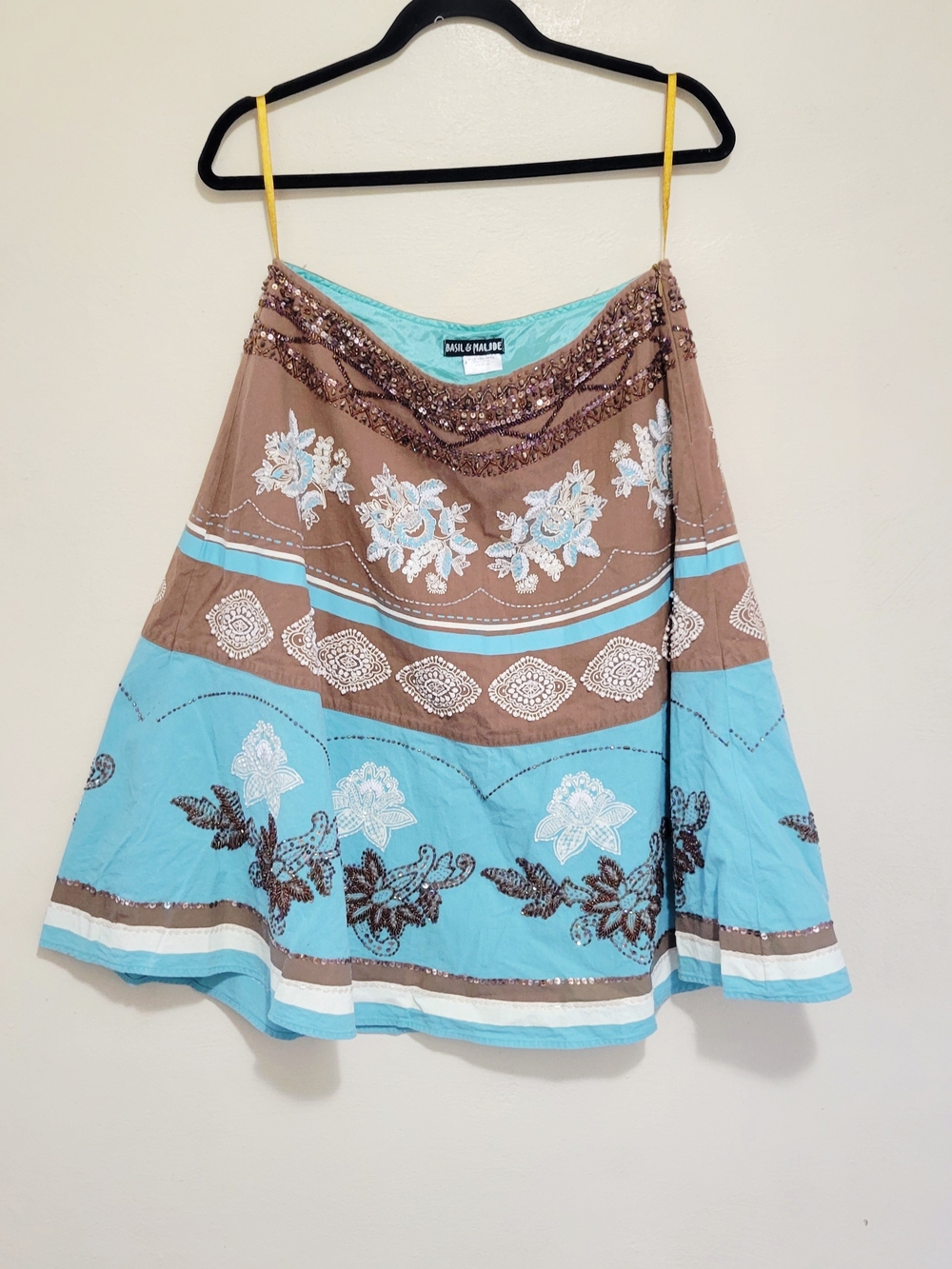 Basil & Maude Beaded Embroidered Boho Skirt